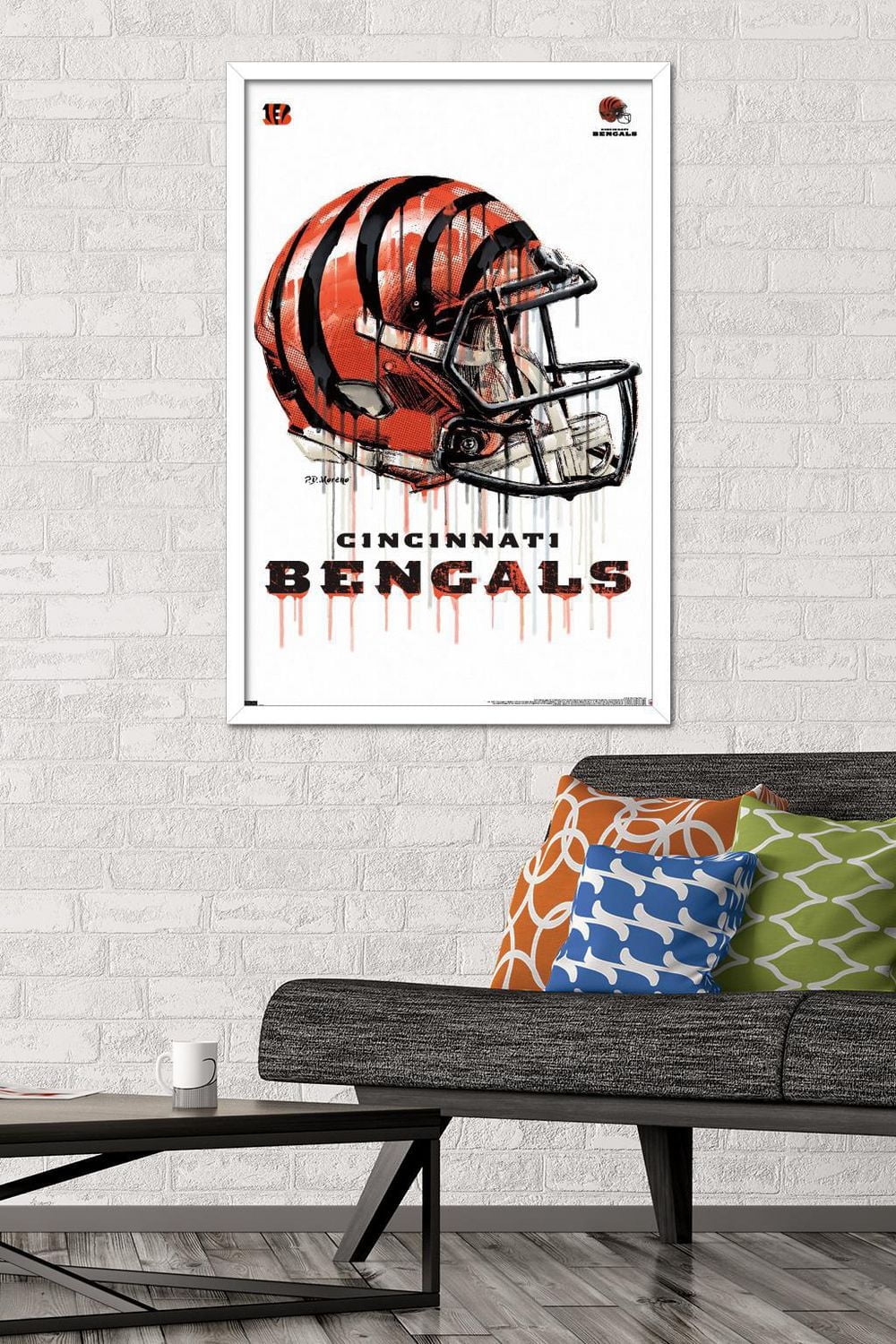 NFL Cincinnati Bengals - Drip Helmet 20 Wall Poster with Magnetic Frame, 22.375" x 34"