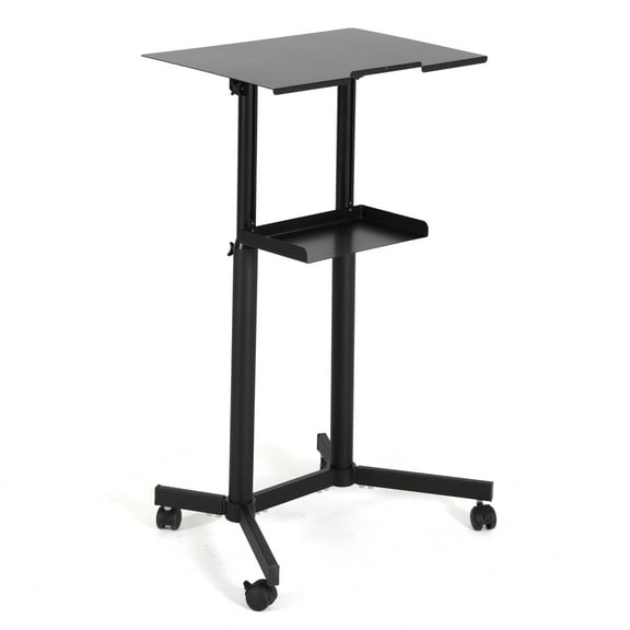 M&T Displays Mobile Workstation Adjustable Height on Lockable Wheels Moveable Home Office Desk Cart for Standing or Sitting Black
