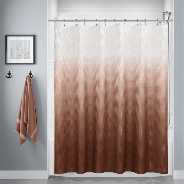 Rideau de Douche en Tissu Texturé, Rideaux de Douche en Polyester Ombré pour Salle de Bain, Doublure de Rideau de Douche Imperméable avec 12 Crochets, Lavable en Machine (72 x 72 Pouces, Rouge Rouille)