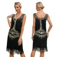 thumbnail image 2 of 1920s Vintage Dress Summer Fringe Beaded Great Gatsby Flapper Evening Dress Party Cocktail Prom,XL,Black, 2 of 6