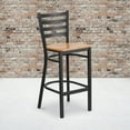thumbnail image 3 of Flash Furniture 2 Pack HERCULES Series Black Ladder Back Metal Restaurant Barstool - Natural Wood Seat, 3 of 13