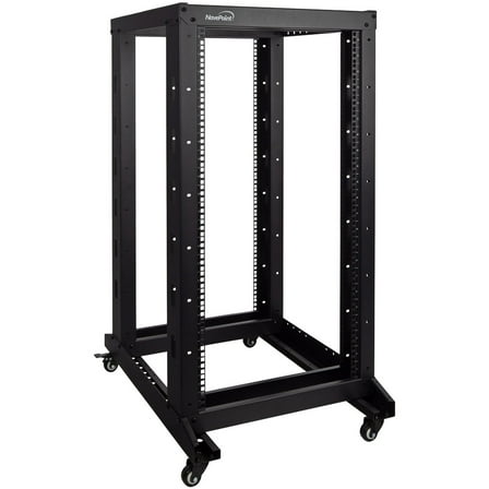NavePoint 22U 4 Post Server Rack – Open Frame Rack for 19 Inch Equipment, Adjustable Depth 4-Post Network Rack with Casters Wheels, 22U Server Rack 881lbs Capacity, Black