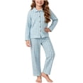 thumbnail image 3 of MKOSPLRT Plaid Pajamas Sets 3-16 Years Long Sleeve Button Down 2 Pieces Nightwear Shirt Pjs Bottoms Soft Lounge Set Sleepwear with Pocket, 3 of 7