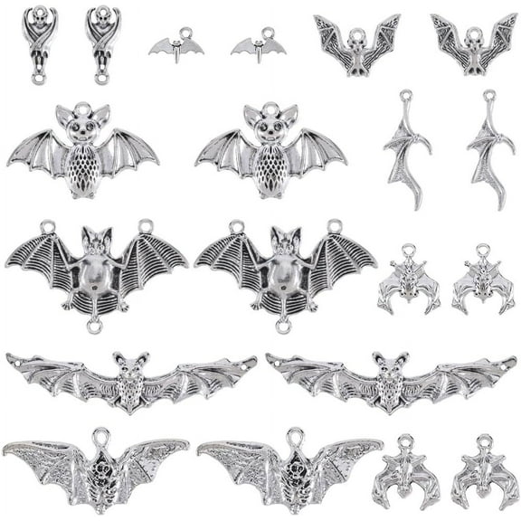 1 Box 40Pcs 10 Styles Alloy Bat Charms Silver Bats Charm Bulk Assorted Metal Tibetan Animal Spooky Horror Flittermouse Fly Animal Charm for Jewelry Making Charms DIY Earring Crafts