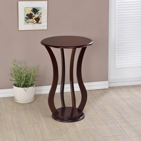Coaster Elton Round Wood Top Accent Plant Stand in Cherry