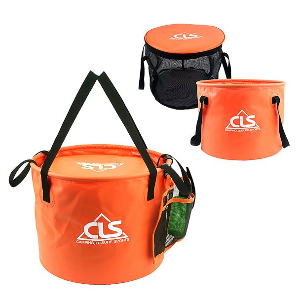 Cubo de agua plegable de 30 l con cesta de drenaje de doble capa para acampar, pescar y más