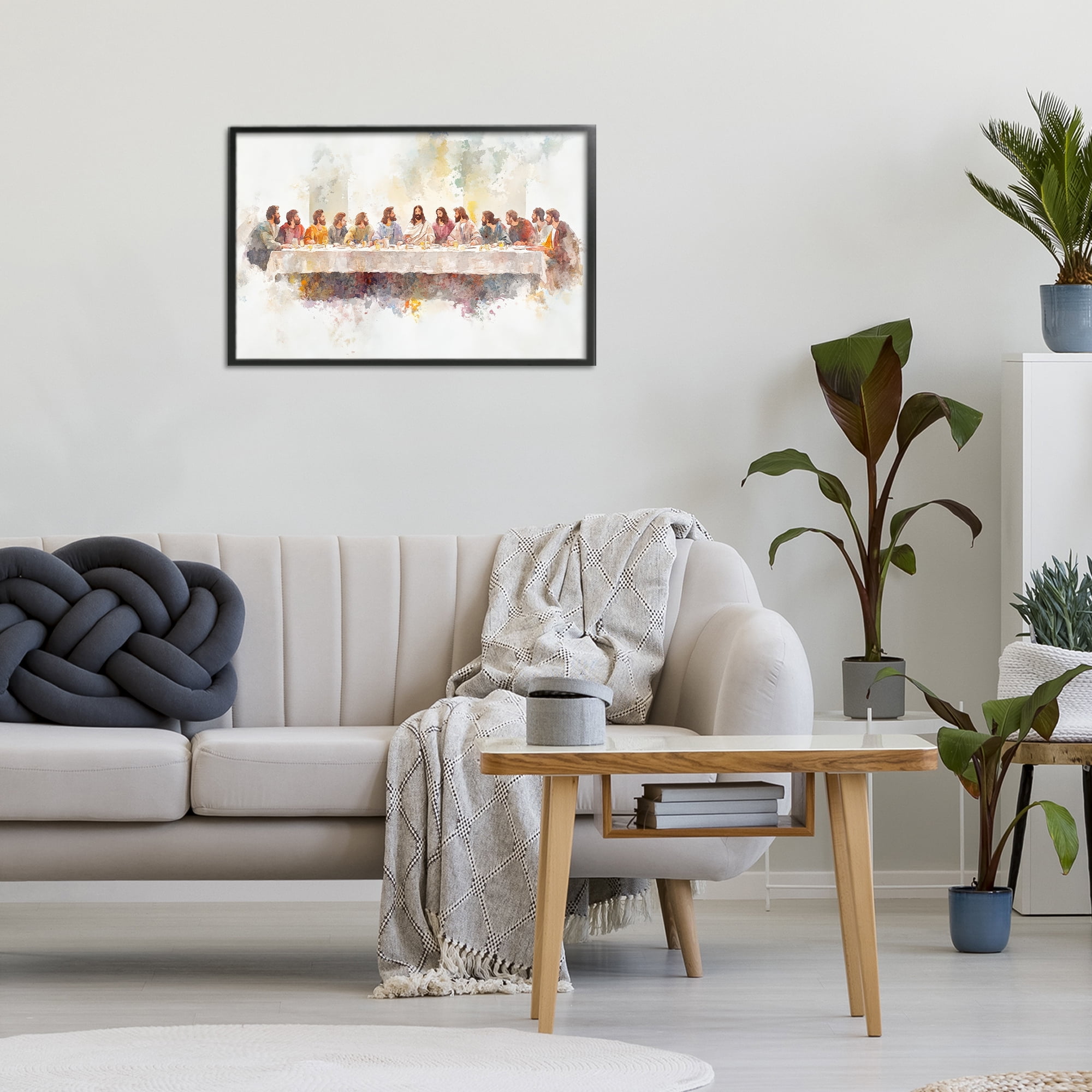 Stupell Industries Watercolor Supper Spirituality Black Framed Giclee Art, design by Petal Prints Design