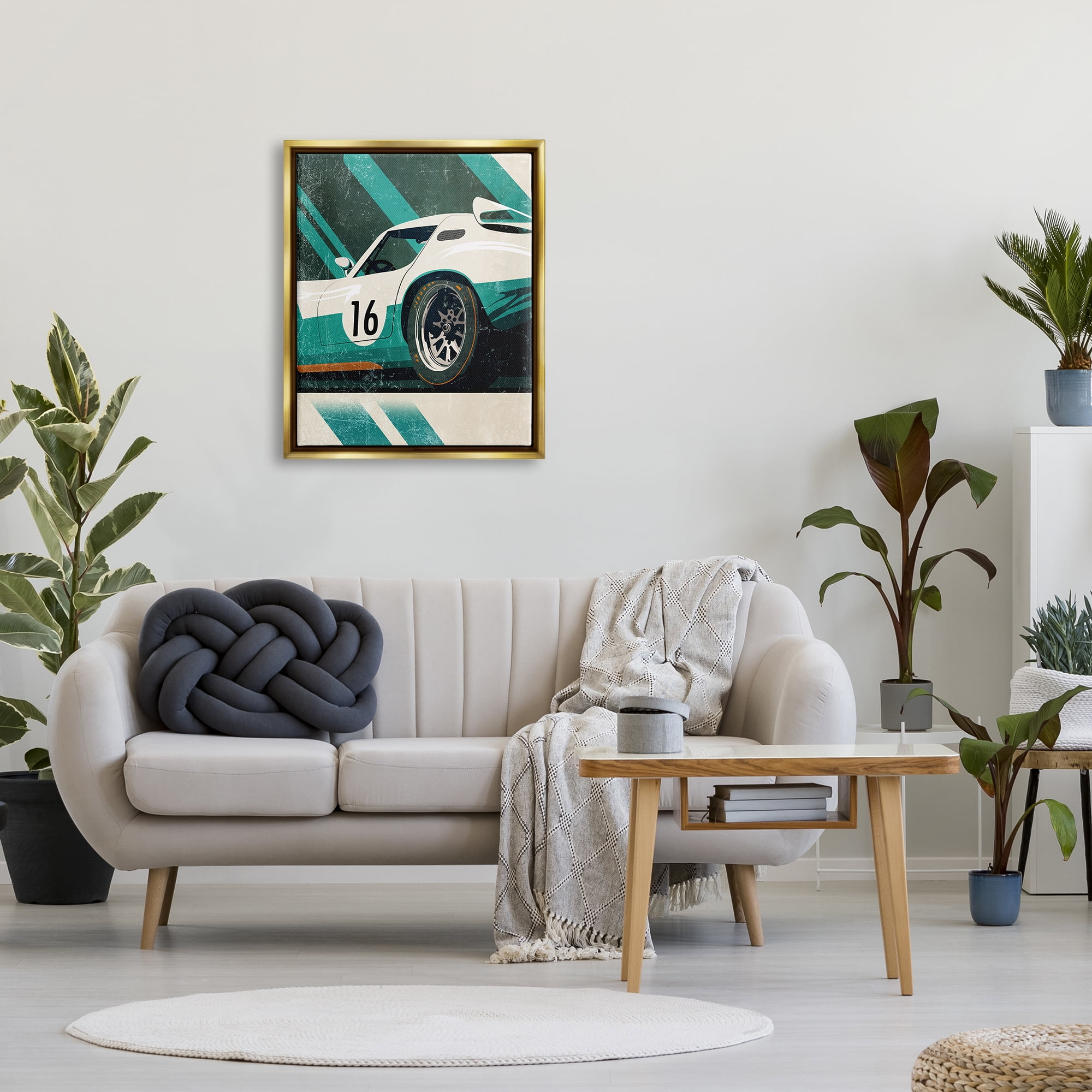 Stupell Industries Classic Green Race Car Transportation Painting Gold Floater Framed Canvas Art Print Wall Art, 25 x 31