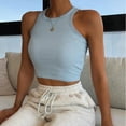 thumbnail image 4 of Sleeveless Shirts for Women Cotton New Women's Color Sleeveless Round Neck Short Vests Tank Tops Women Tank Tops Loose Fitted Blue L, 4 of 8