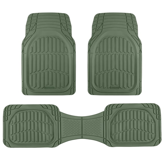 Motor Trend FlexTough LITE Rubber Car Mats Full Set - All Weather Floor Mats for Trucks, Cars & SUVs - Automotive Waterproof Green Car Floor Mats For Cars Interior Accessories Universal Trim-to-Fit
