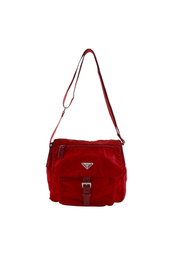 Pre-Owned PRADA Shoulder Bag Nylon Red A5 Belt Clasp Women's (Fair)
