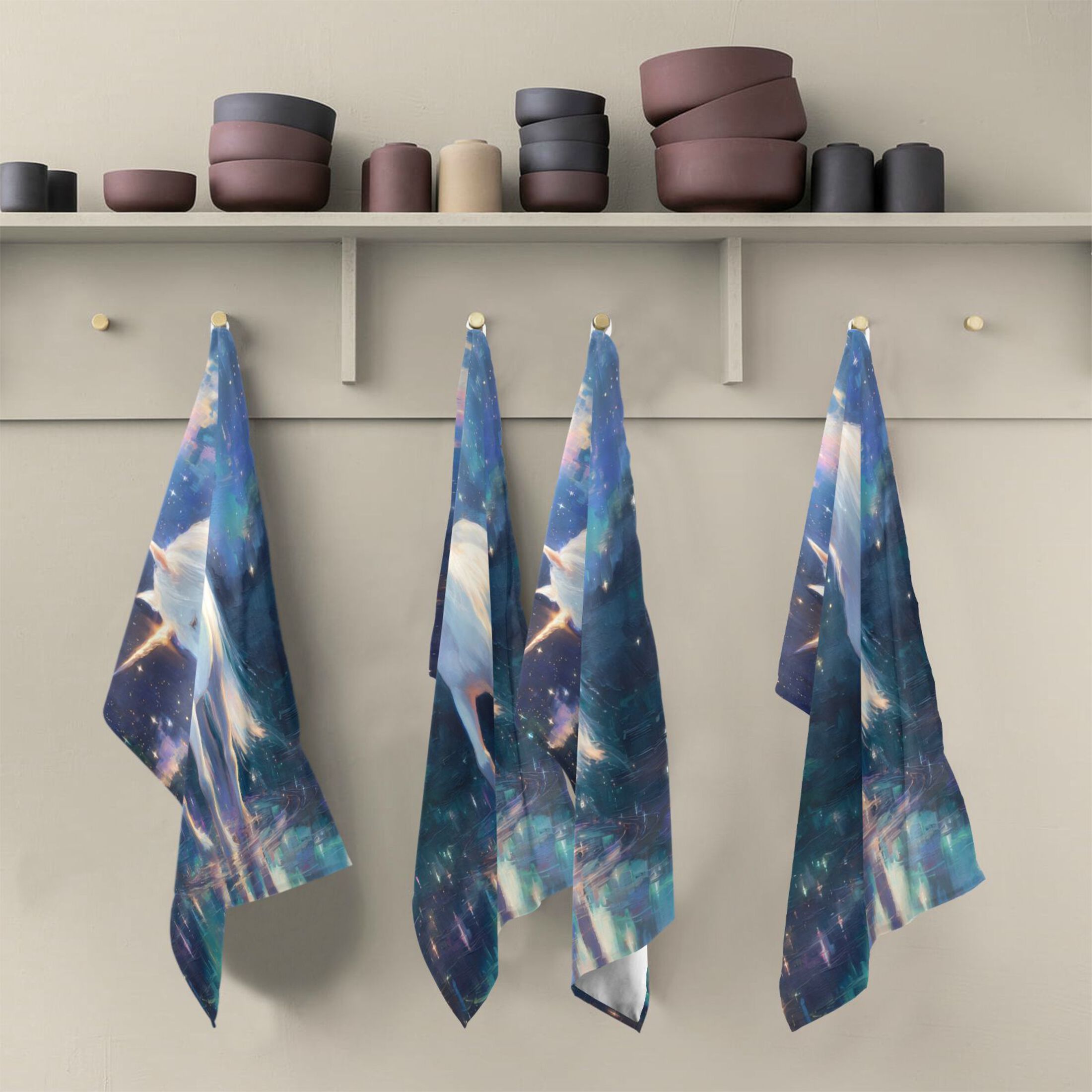 Qxltty White Unicorn Kitchen Towels 28 x 18 Inch Set of 6 Soft Cotton Linen Feel Dish Towels with Hanging Loop for Drying, Cleaning & Decor