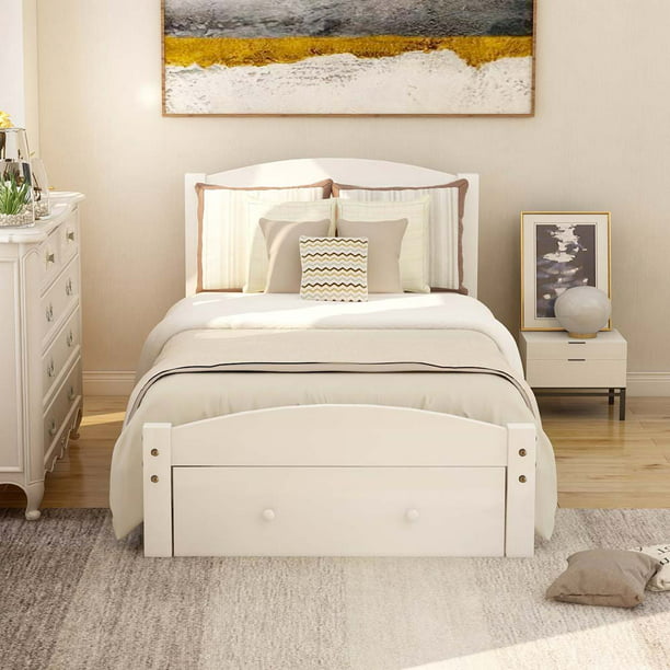 Wood Bed Frame With Storage Drawer, Queen Size Bedroom Set With Storage Headboard And Footboard