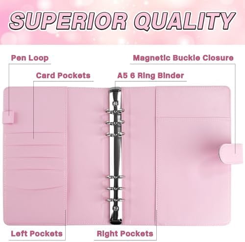 A5 Kpop Photocard Binder, 6 Ring Binder Album with 200 Card Slots, PU Leather Binder Cover with Magnetic Buckle Closure for Organizing Trading Cards - Pink