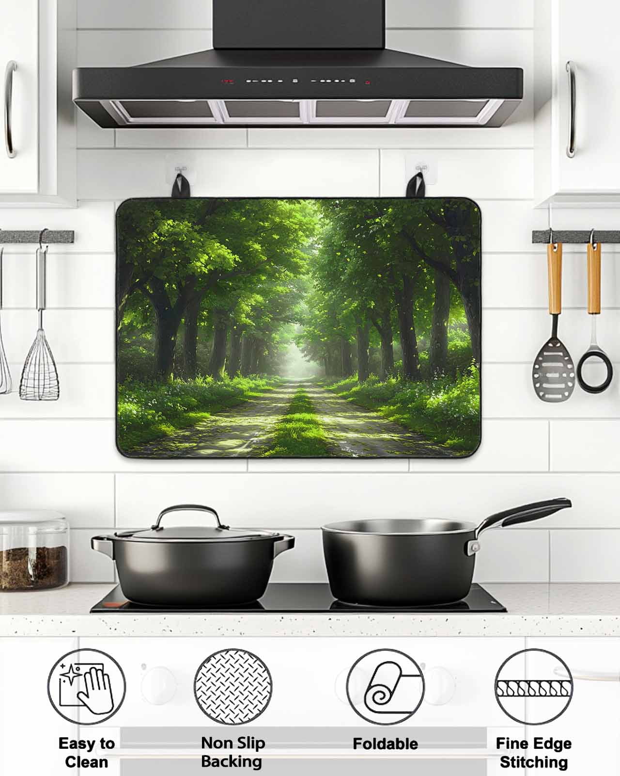 Stove Top Covers for Electric Stove, Green Trees Glass Stovetop Cover Protector, Forest Art Decor Spring Summer Nature Leaf Induction Cooktop Protector Oven Mat for Kitchen Countertop 24"x21"