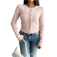 thumbnail image 3 of Cardigan Ajusté à Col Rond pour Femme, Chandail Boutonné, Tricot de Base, Manteau, m, 3 of 9