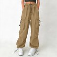 thumbnail image 2 of NOLDARES Parachute Cargo Pants Girl Elastic Waisted Quick Dry Lightweight Baggy Hiking Pants with Pockets Water Resistant(Khaki,6-7 Y), 2 of 7