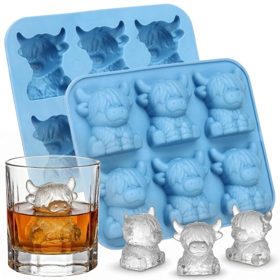 2 Pcs Mini Highland Cow Ice Cube Mold Cute 3D Highland Cow Silicone Ice Cube Tray Fun Reusable for Whiskey Cocktail Coffee Juice Bar