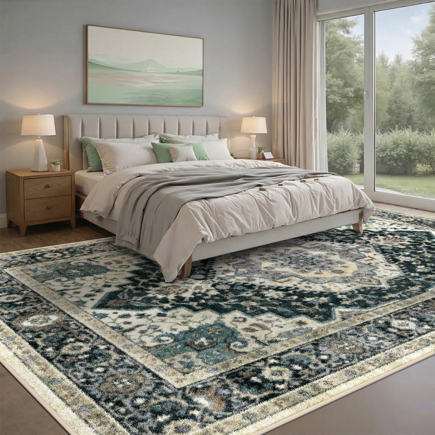 Area Rugs for Living Room, 6'x9' Washable Moroccan Neutral Geometric Low Pile Non-Slip Rug for Bedroom Kitchen Dining Room Entryway