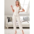 thumbnail image 3 of DARING DIVA Women's Pajama Sets Sleepwear Built-in Shelf Bra Short Sleeve Tops S Beige, 3 of 7