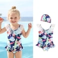 thumbnail image 2 of HAYIMI Child Summer Girls Swimsuit Solid Color Floral Lace Trim Cute Design Comfortable Swimwear For Toddler Kids Lovely Beach Bathing Suit, 2 of 5