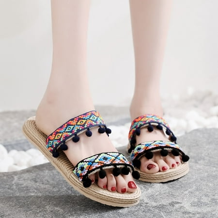 

uikmnh Slippers for Women Women s Summer Non Slip Weave Slip On Flat Beach Open Toe Breathable Sandals Shoes Slippers Red 6.5