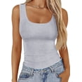 thumbnail image 2 of Ladybranch Women Scoop Neck Tank Top Slim Fit Sleeveless Ribbed Knit Basic Crop Cami Shirts Tops(X-Large, Grey), 2 of 5