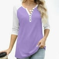 thumbnail image 6 of ABATAB Color Block 3/4 Length Sleeve Tops for Women Trendy Henley V-Neck Henley Tunic Blouses Loose Fit Summer Fall Basic Shirts(X-Large,Purple 3), 6 of 7