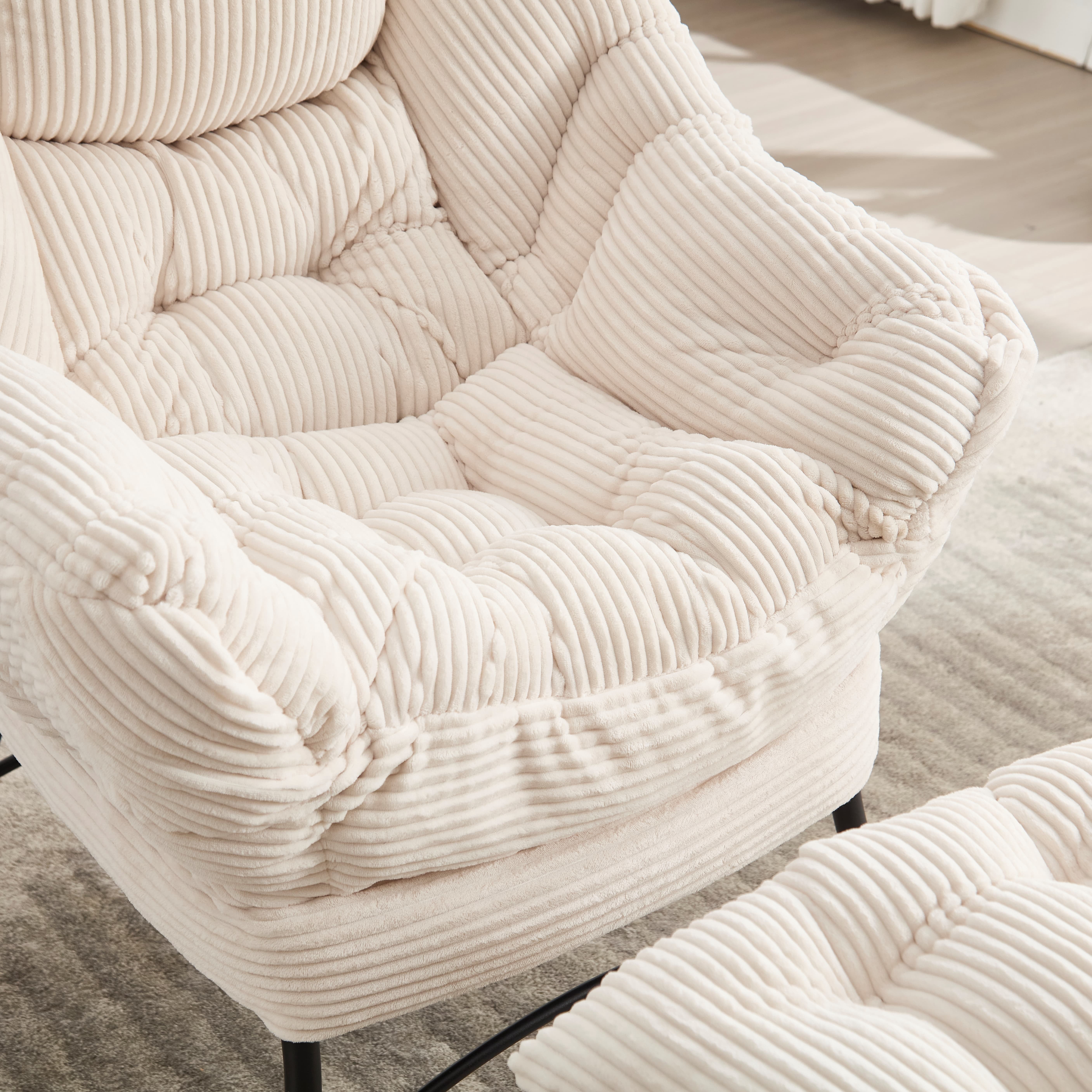 Aukfa Lounge Accent Chair with Ottoman, Lazy Chair Armchair Upholstered Sofa Chair,White‘