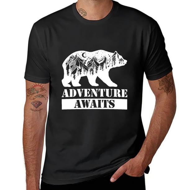 Camiseta Adventure Awaits Bear ropa de anime para niños ropa vintage blanca camisetas negras para hombres