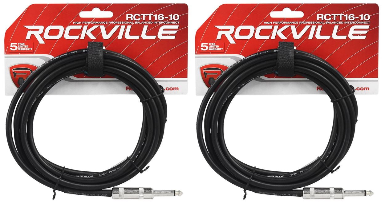 4 Rockville RCTT1610 10/' 16 AWG 1//4/" TS to 1//4/" TS Pro Speaker Cable 100/% Copper