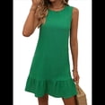 thumbnail image 1 of Vestido Corto Informal de Verano con Cuello Redondo y Volantes para Mujer, Sin Mangas, Color Verde, Talla L, 1 of 9
