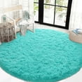 thumbnail image 4 of Junovo Round Fluffy Area Rugs For Kids Girls Princess Castle Plush Shaggy Carpet Cute Circle Nursery Rug For Kids Room Bedroom Living Room,4'x4',Blue, 4 of 7