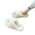 thumbnail image 1 of EIMELI Autumn Winter Women Solid Color Furry Slippers Non-slip and Wear-resistant Flat Cross House Cotton Slippers, 1 of 8