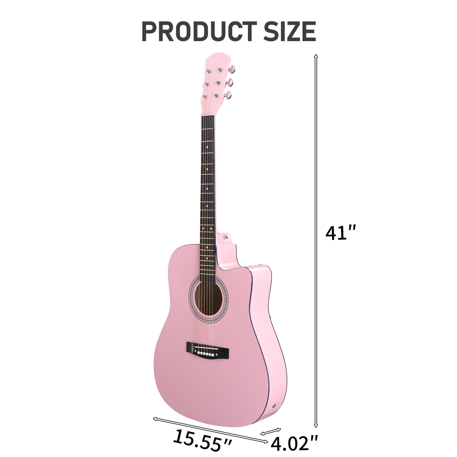 41-Inch Dreadnought Cutaway Acoustic-Electric Guitar with Built-In EQ, Basswood Body, 6 Steel Strings, 20 Frets, Right-Handed, Beginner Kit with Gig Bag