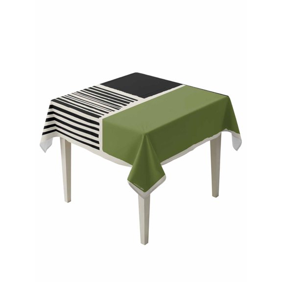 Sage Green Black Suqare Tablecloth - 54 x 54 Inch, Farmhouse Striped Modern Abstract Art Waterproof & StainResistant Tablecloth, Washable Oil-proof Table Cover for Dining/Party/Wedding/Camping/Buffet