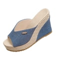 thumbnail image 2 of Samdudou Espadrille Wedges Womens Summer Open Toe Canvas Upper Jute Wrapped Slide Dressy Casual Daily Wear Ladies Outdoor Vacation Beach Shopping Essential Footwear, 2 of 9