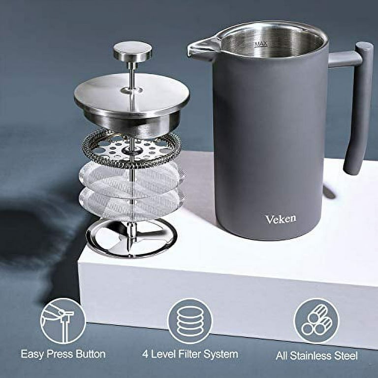 Veken French Press Stainless Steel Coffee & Tea Maker