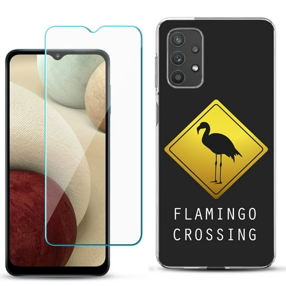 Slim-Fit TPU Phone Case compatible with Samsung Galaxy A32 5G, with Tempered Glass Screen Protector, by OneToughShield ® - Flamingo