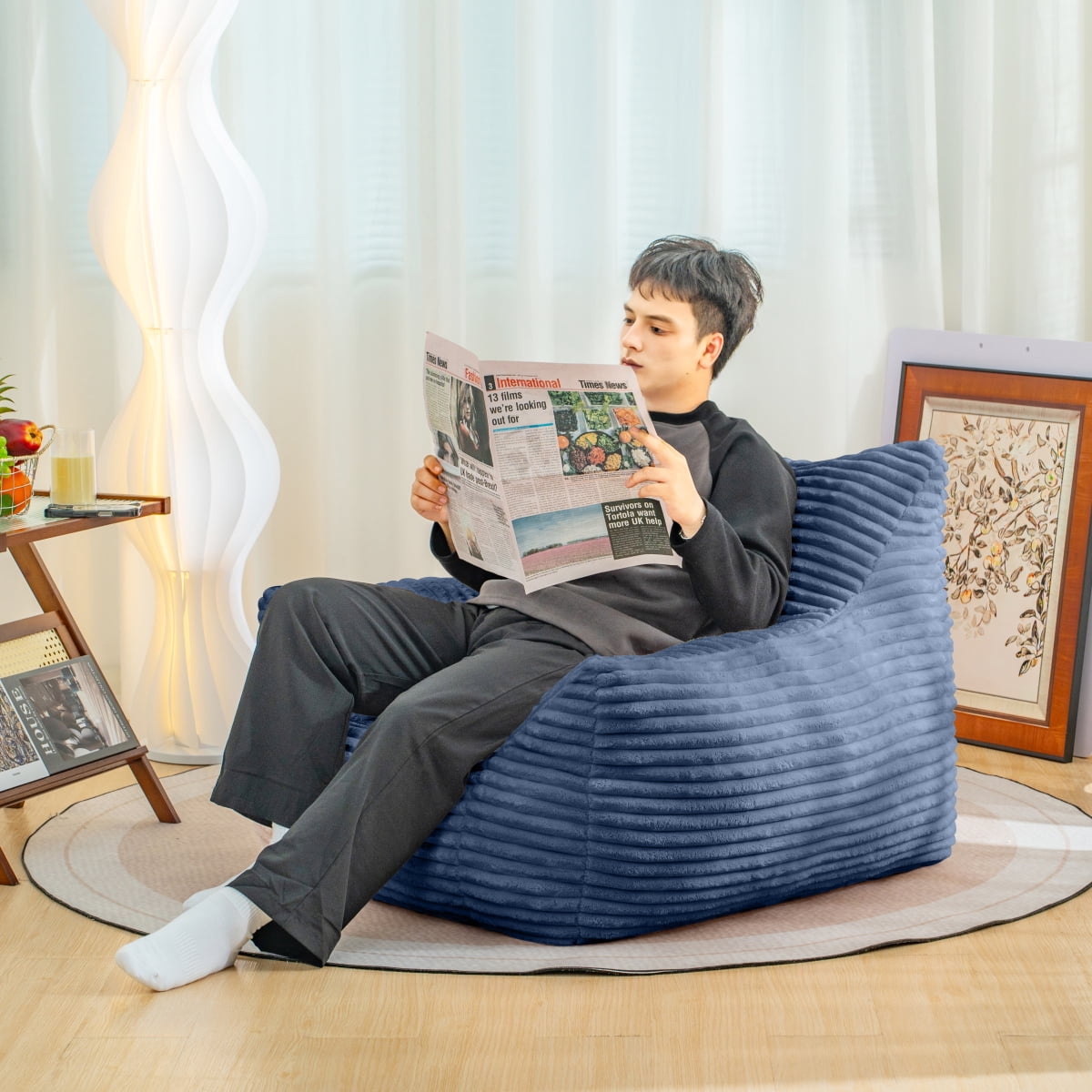 Newboti Furniture Bean Bag Chair for Adults with Armrests - Oversized Comfy Beige Beanbag Lounge Lazy Floor Sofa Chair for Living Room, Bedroom & Dorm, Cozy Fluffy Single Cloud Mini Couch BN.4674