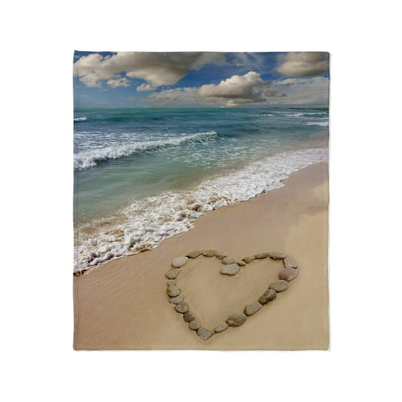 CafePress - Heart Shape On A Beach Throw Blanket - Soft Fleece Throw Blanket, 50"x60" for All Ages