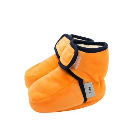 

Ritualay Newborn Toddler Slippers Shoe Magic Tape Crib Shoes Oval Toe Sock Boots Cute Non-slip Winter Bootie Casual Indoor Plush Lining Ankle Boot Orange