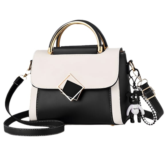 GASTROPOD Genuine Leather Handbags Tote Shoulder Bag for Women Satchel Designer Purse Top Handles Crossbody Bag, Tote Bag Purse, White with Black