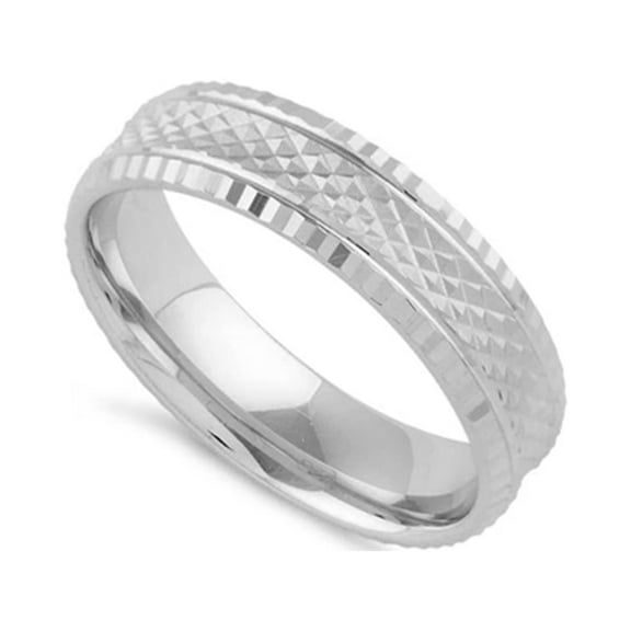 925 Sterling Silver Platinum Plated Checkered Wedding Band Women Valentines Day Gifts Ring
