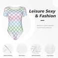 thumbnail image 6 of Rateoe Colorful Checkerboard Printed Women Rash Guard Short Sleeve,Tummy control Swimsuit Surfing Swimsuit Bathing Suit Short-sleeved Onesie UPF 50+, 6 of 6