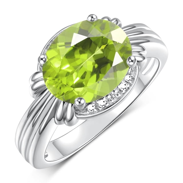 RYLOS Bagues pour Femmes Bague en Argent Sterling 12X10MM Pierre Précieuse & Diamants Grande Bague pour Milieu Ou Doigt d'Aiguille Péridot Taille 12