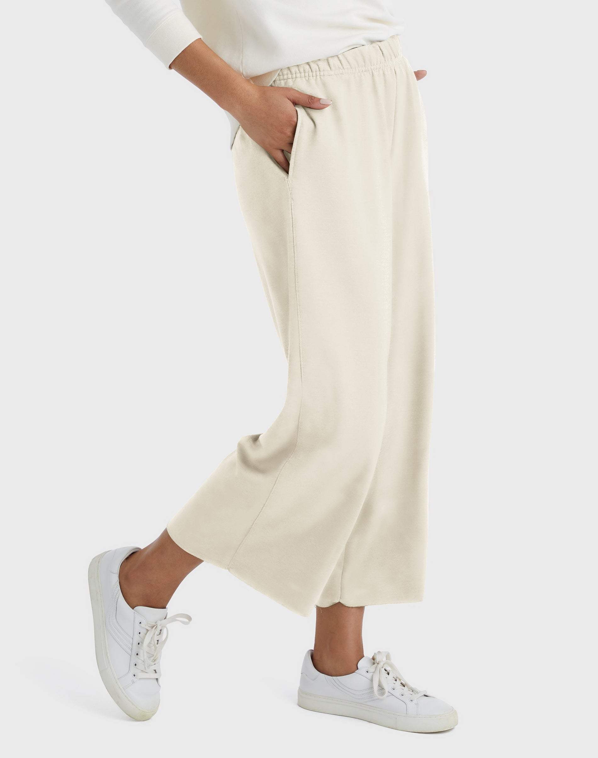 Hanes Wide Leg Crop Pants Originals French Terry Sweatpants Pockets Women XS-2XL