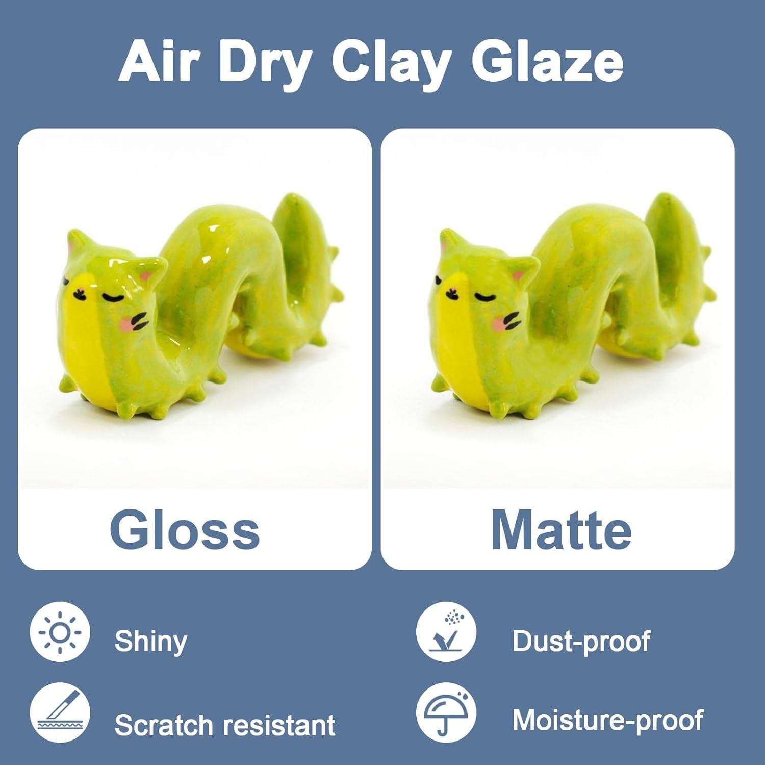 Air Dry Clay Varnish with Clay Tools Kit, 2 x 3.4 fl oz, Gloss & Matte Clay Glaze for High Luster Scratch Resistant, Waterproof, Pottery Polymer Clay Tool kit to Sculpting, Modeling, Shaping
