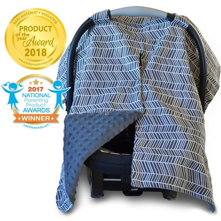 Kids N' Such 2 in 1 Car Seat Canopy Cover with Peekaboo Opening™ - Large Carseat Cover for Infant Carseats - Best for Baby Girls and Boys - Use as a Nursing Cover - Herringbone with Grey Dot