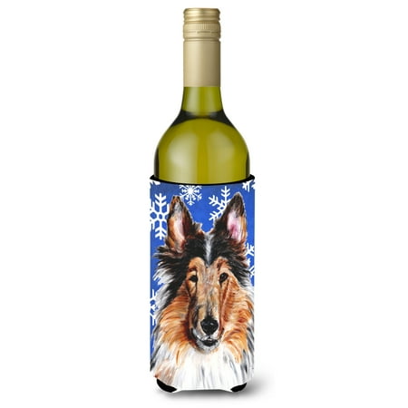 

Carolines Treasures SC9766LITERK Collie Winter Snowflakes Wine Bottle Hugger Wine Bottle multicolor